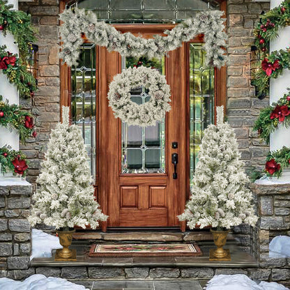 Pre-lit Xmas Tree Artificial Christmas 4-Piece Set,Garland, Wreath and Set of 2 Entrance Trees X-mas
