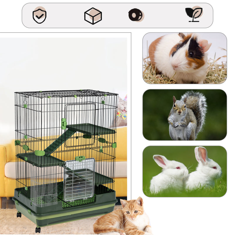 4-Tier 32"Small Animal Metal Cage Height Adjustable with Lockable Casters Grilles Pull-out Tray