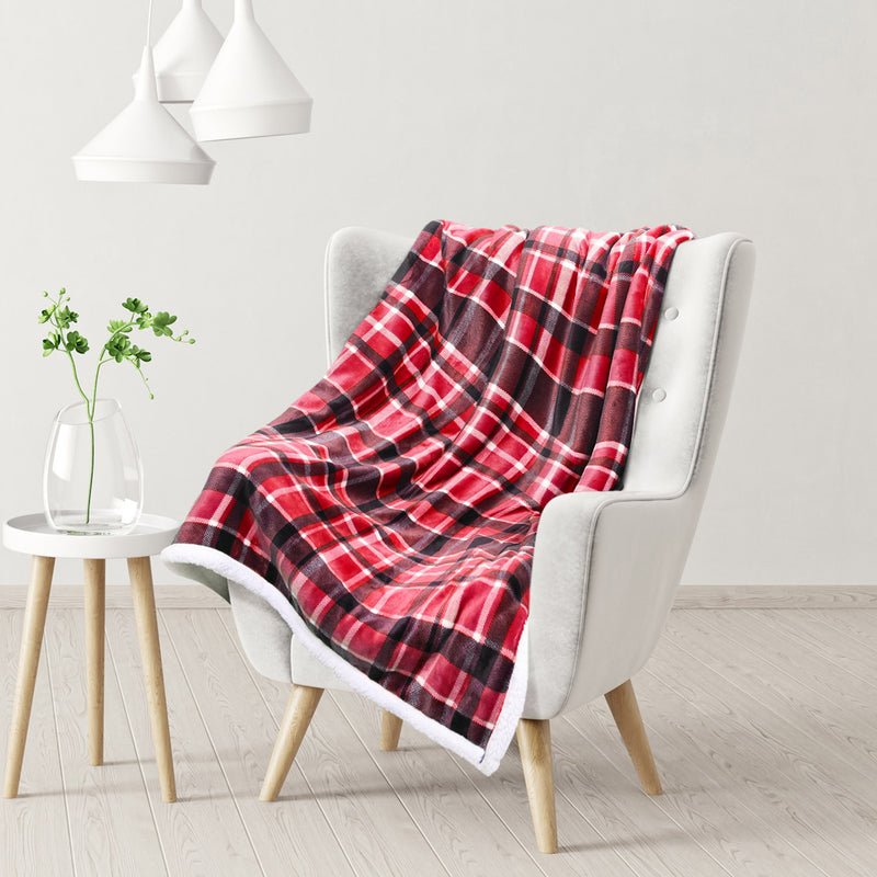 Plaid Flannel Sherpa Throw Blanket