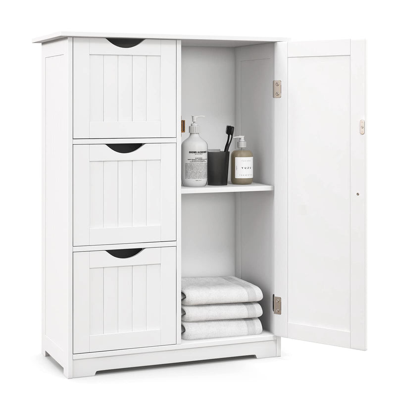 Bathroom Floor Cabinet, Freestanding Side Storage Cabinet w/ 3 Drawers & 1 Cupboard, 1 Adjustable Shelf, 23.6"*11.8"*31.5"