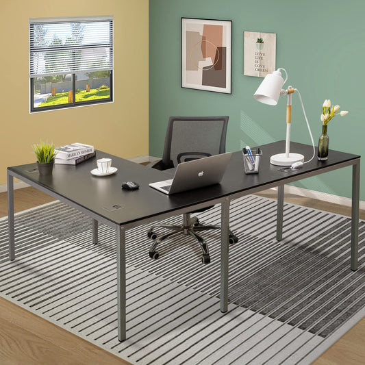 L Shaped Corner Computer Desk, Black&Gray