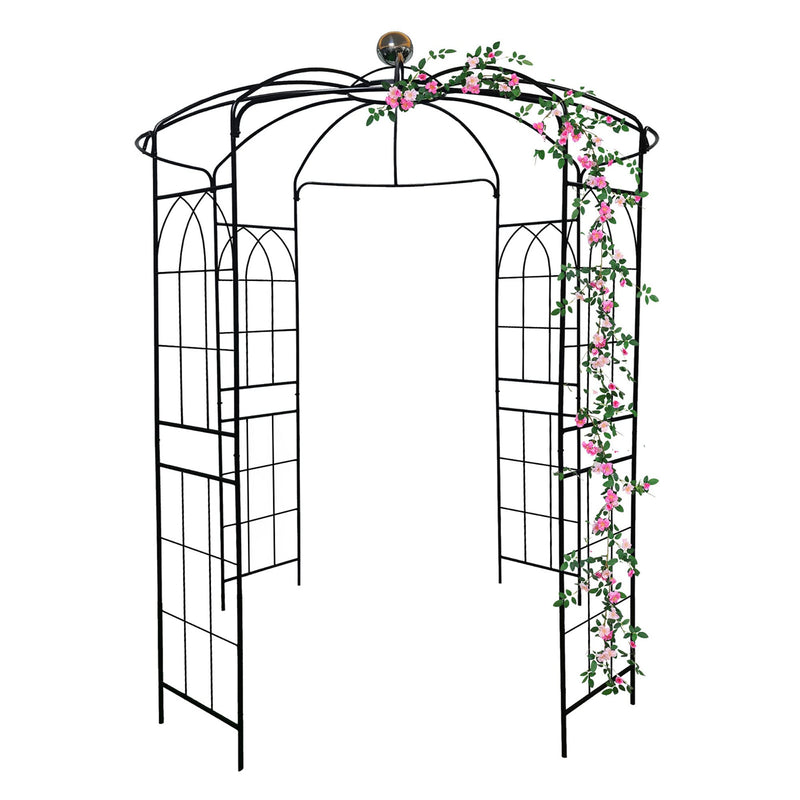 Metal Garden Arch Iron Garden Arbors Gazebo Dia81.3'' x 114.2'' High Birdcage Shape Pergola Pavilion for Wedding Ceremony Outdoor Black