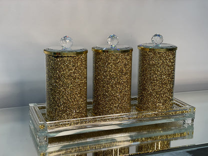 Exquisite Three Glass Canister with Tray in Gift Box