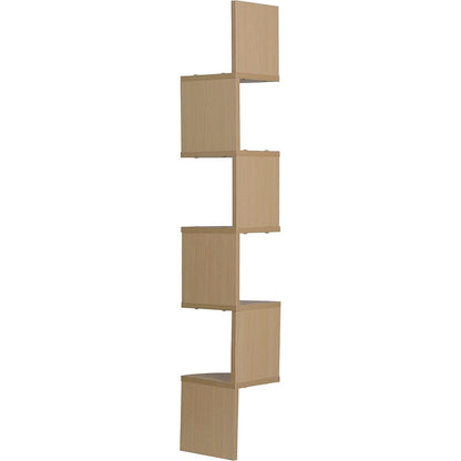 Large Laminated Beech Veneer Corner Wall Mount Shelf Natural Brown Modern Contemporary Wood