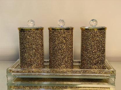 Exquisite Three Glass Canister with Tray in Gift Box