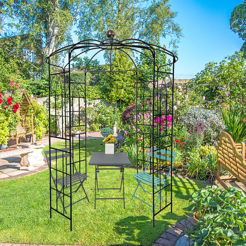 Metal Garden Arch Iron Garden Arbors Gazebo Dia81.3'' x 114.2'' High Birdcage Shape Pergola Pavilion for Wedding Ceremony Outdoor Black