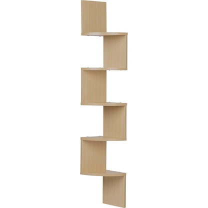Large Laminated Beech Veneer Corner Wall Mount Shelf Natural Brown Modern Contemporary Wood