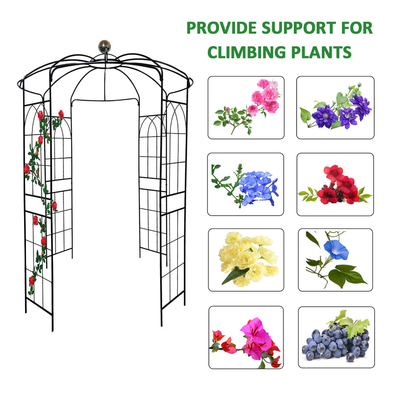 Metal Garden Arch Iron Garden Arbors Gazebo Dia81.3'' x 114.2'' High Birdcage Shape Pergola Pavilion for Wedding Ceremony Outdoor Black