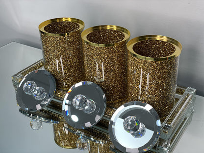 Exquisite Three Glass Canister with Tray in Gift Box