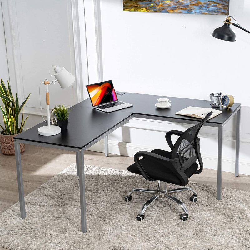 L Shaped Corner Computer Desk, Black&Gray