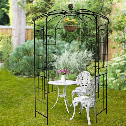 Metal Garden Arch Iron Garden Arbors Gazebo Dia81.3'' x 114.2'' High Birdcage Shape Pergola Pavilion for Wedding Ceremony Outdoor Black