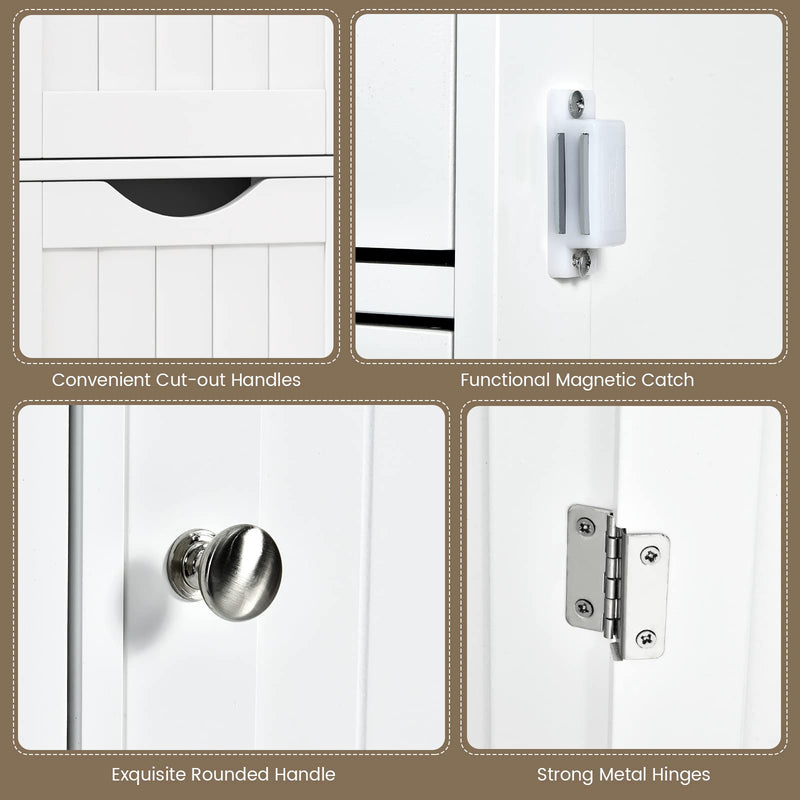 Bathroom Floor Cabinet, Freestanding Side Storage Cabinet w/ 3 Drawers & 1 Cupboard, 1 Adjustable Shelf, 23.6"*11.8"*31.5"