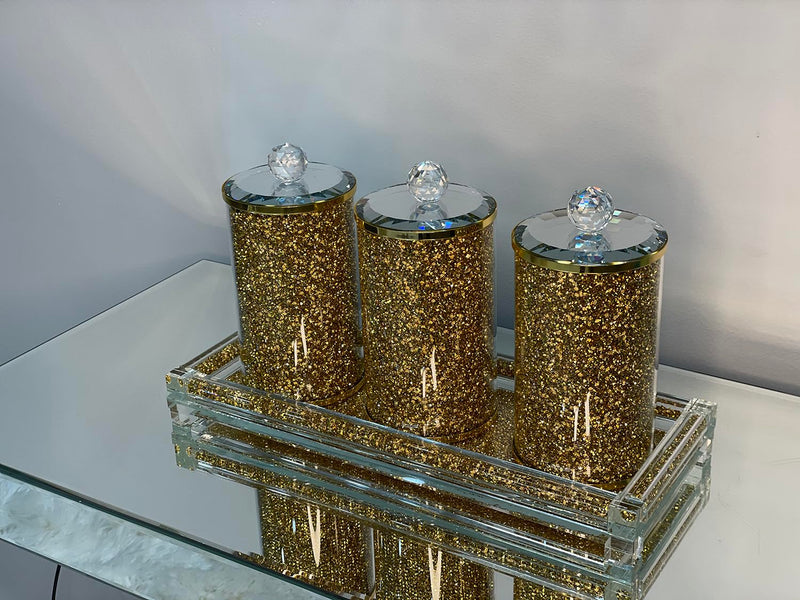 Exquisite Three Glass Canister with Tray in Gift Box