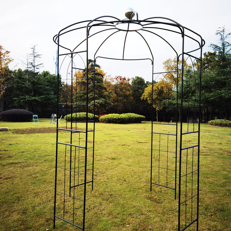 Metal Garden Arch Iron Garden Arbors Gazebo Dia81.3'' x 114.2'' High Birdcage Shape Pergola Pavilion for Wedding Ceremony Outdoor Black