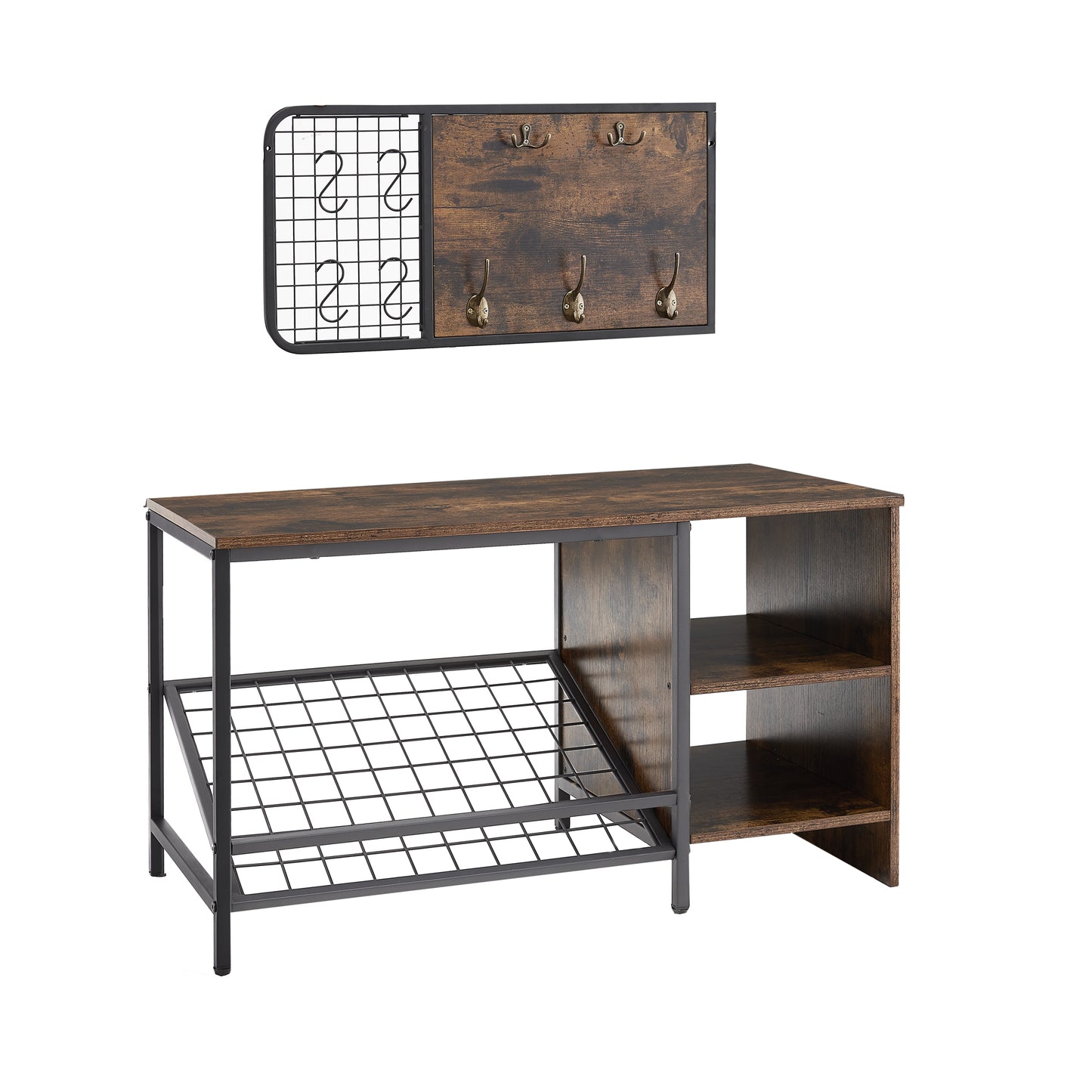 Industrial Hall Tree with Shoe Storage