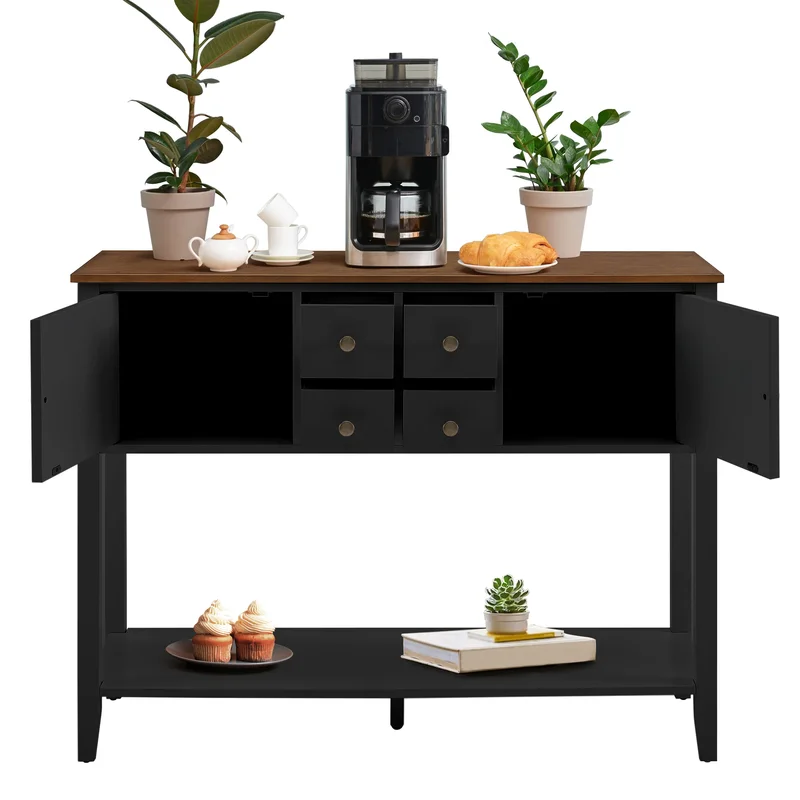 Buffet Console Cabinet Kitchen Sideboard Table with Bottom Shelf and Storage Drawers