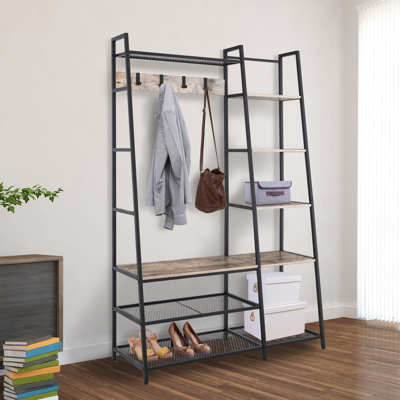 Hall Tree with Shelves and Shoe Bench