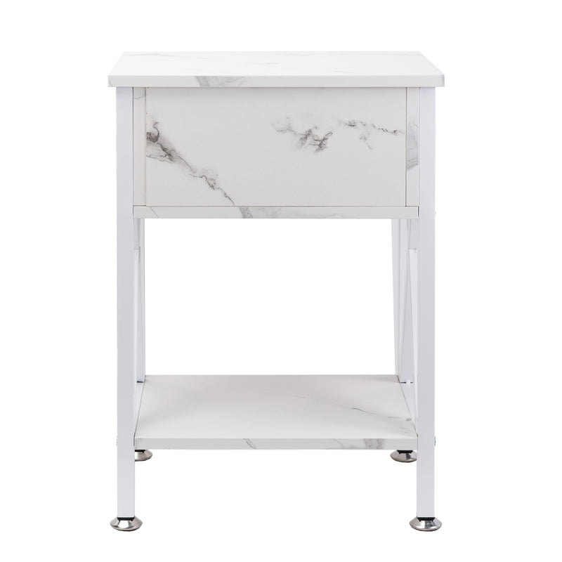 X-Shape Frame Side Table with Shelf, Multi-Function Nightstands with Drawer