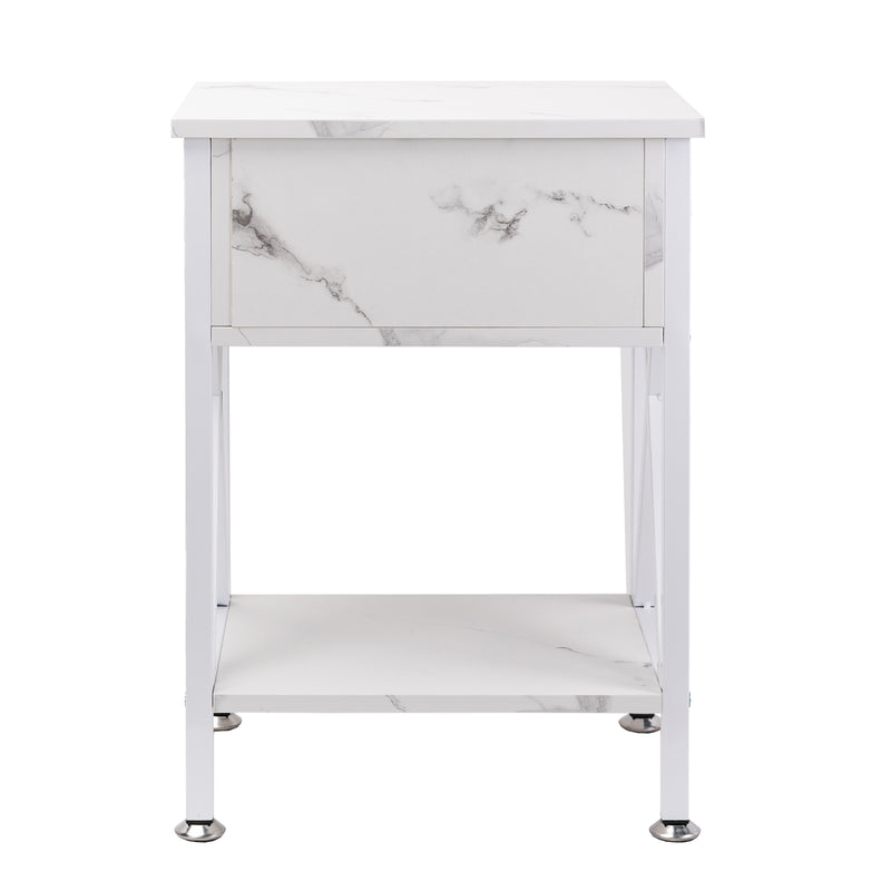 X-Shape Frame Side Table with Shelf, Multi-Function Nightstands with Drawer