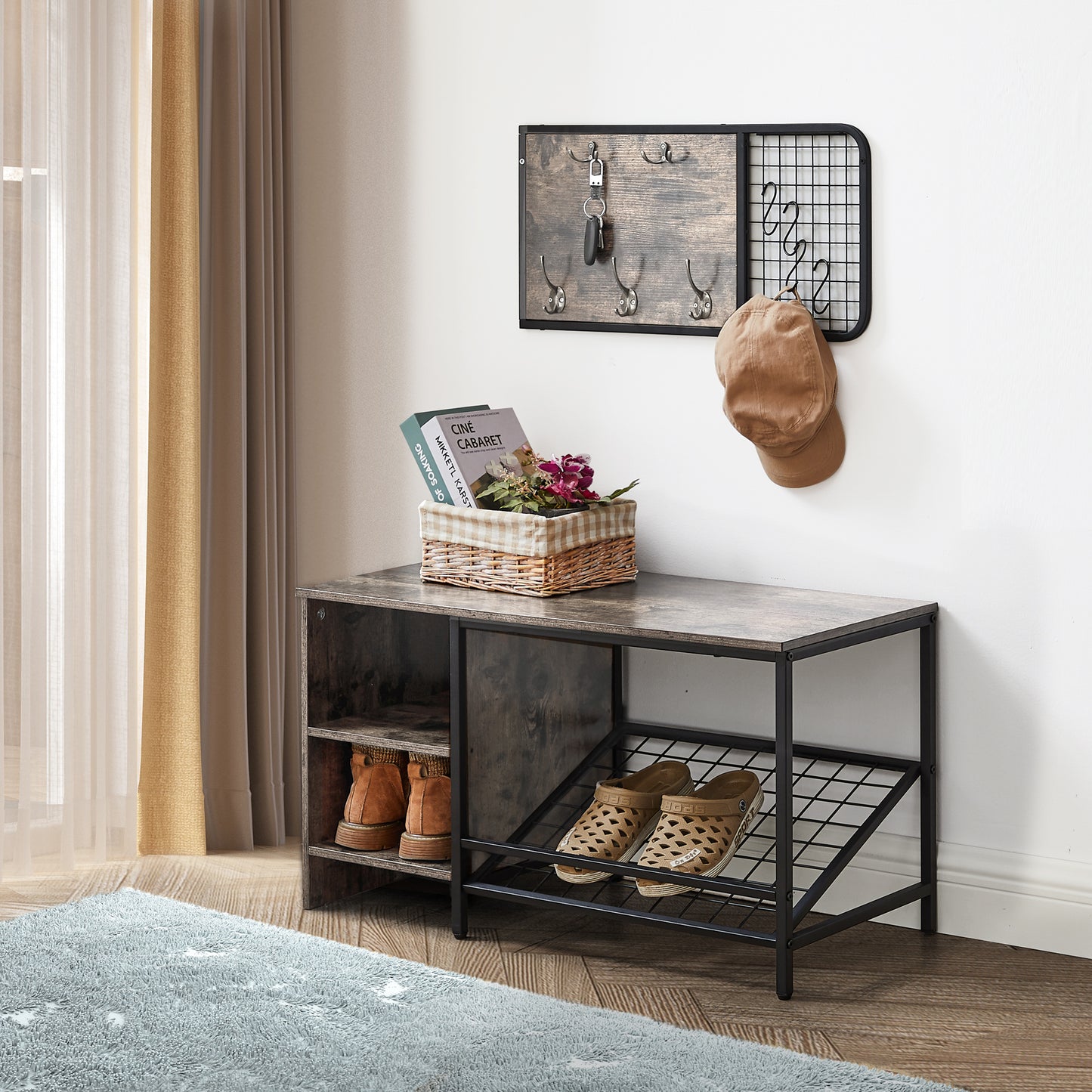 Industrial Hall Tree with Shoe Storage