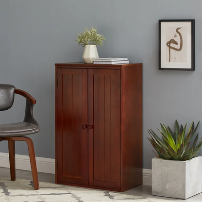 Freestanding Bathroom Wooden Floor Storage Cabinet with Adjustable Shelf and Double Door