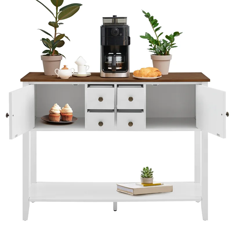 Buffet Console Cabinet Kitchen Sideboard Table with Bottom Shelf and Storage Drawers