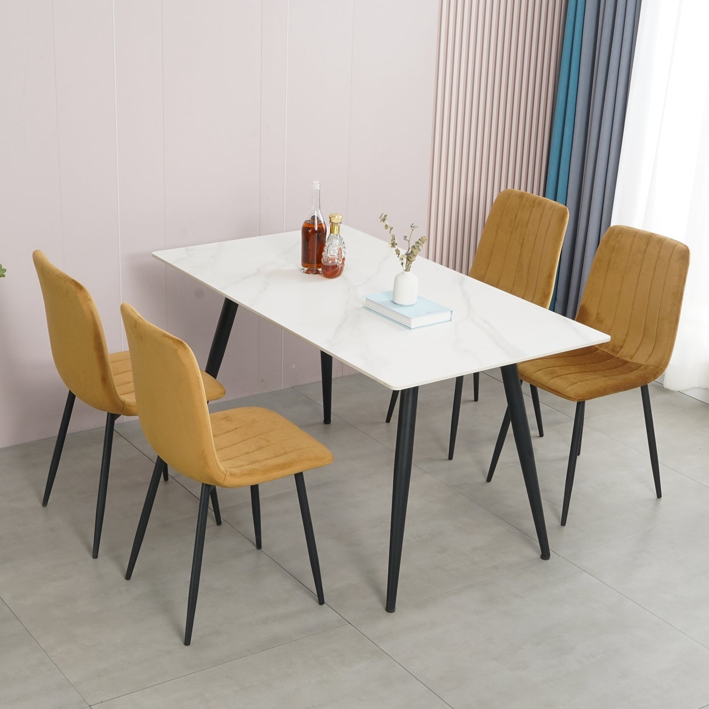 Modern Velvet Dining Kitchen Chair, Upholstered Side Chair with Black Coated Legs, set of 4