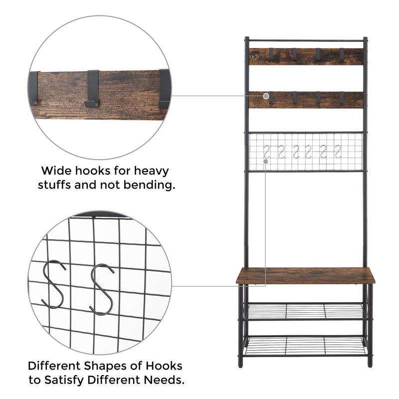 Hall Tree with Shoe Bench and Coat Rack