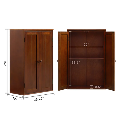 Freestanding Bathroom Wooden Floor Storage Cabinet with Adjustable Shelf and Double Door