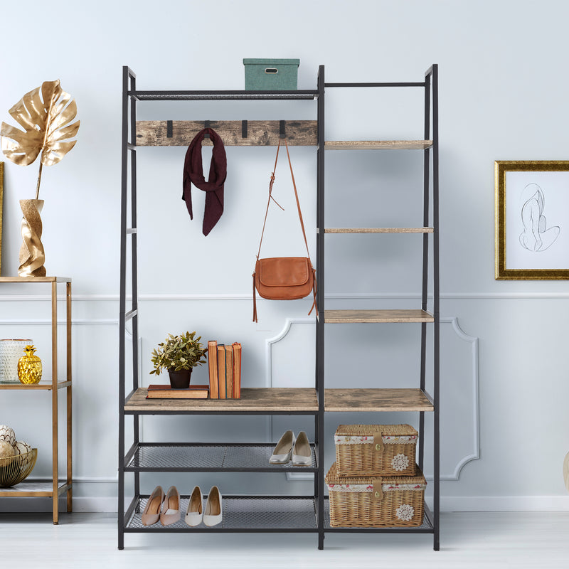 Hall Tree with Shelves and Shoe Bench