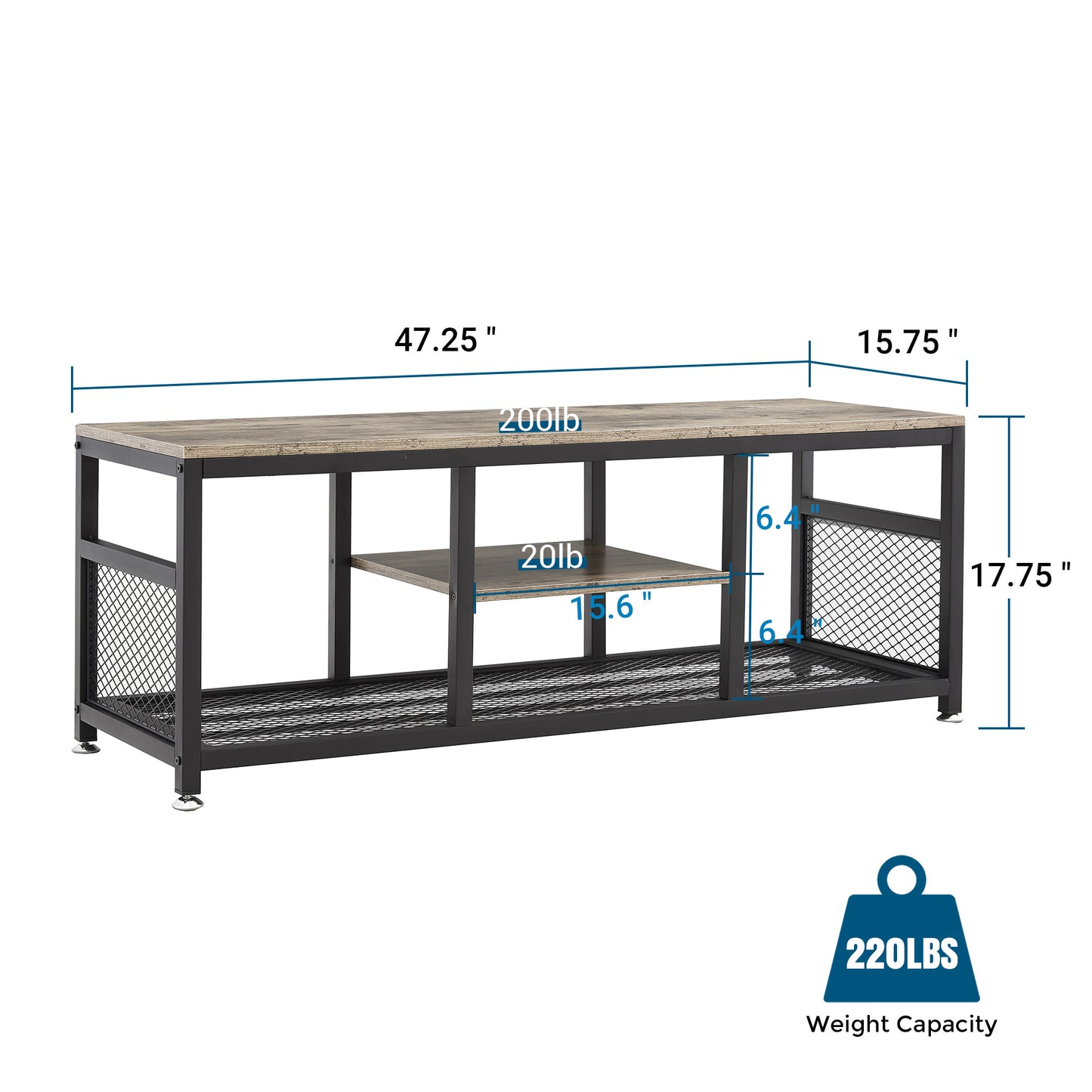 Industrial TV Stand with Metal Mesh for TVs up to 55"
