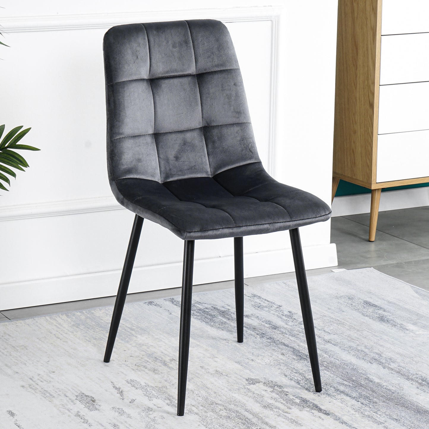 Modern Velvet Dining Kitchen Chair, Upholstered Side Chair with Black Coated Legs, set of 4