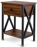 X-Shape Frame Side Table with Shelf, Multi-Function Nightstands with Drawer