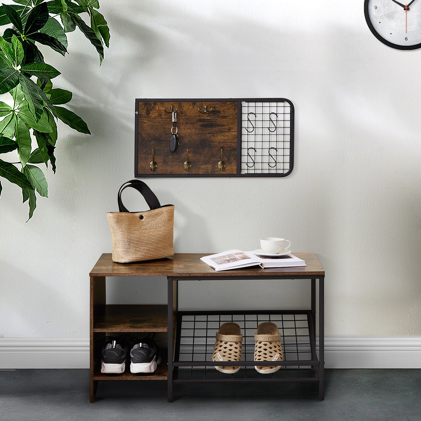 Industrial Hall Tree with Shoe Storage