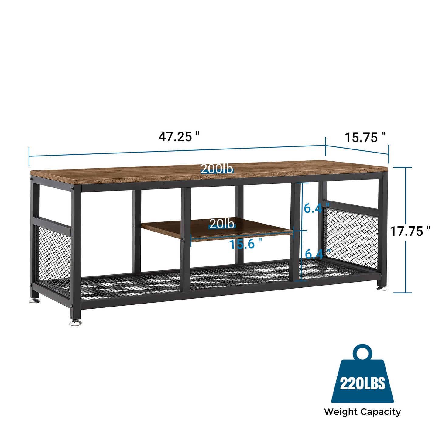 Industrial TV Stand with Metal Mesh for TVs up to 55"