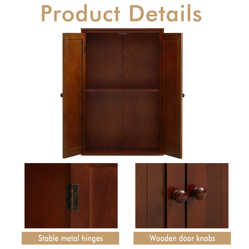 Freestanding Bathroom Wooden Floor Storage Cabinet with Adjustable Shelf and Double Door