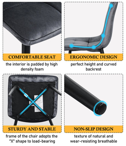Modern Velvet Dining Kitchen Chair, Upholstered Side Chair with Black Coated Legs, set of 4