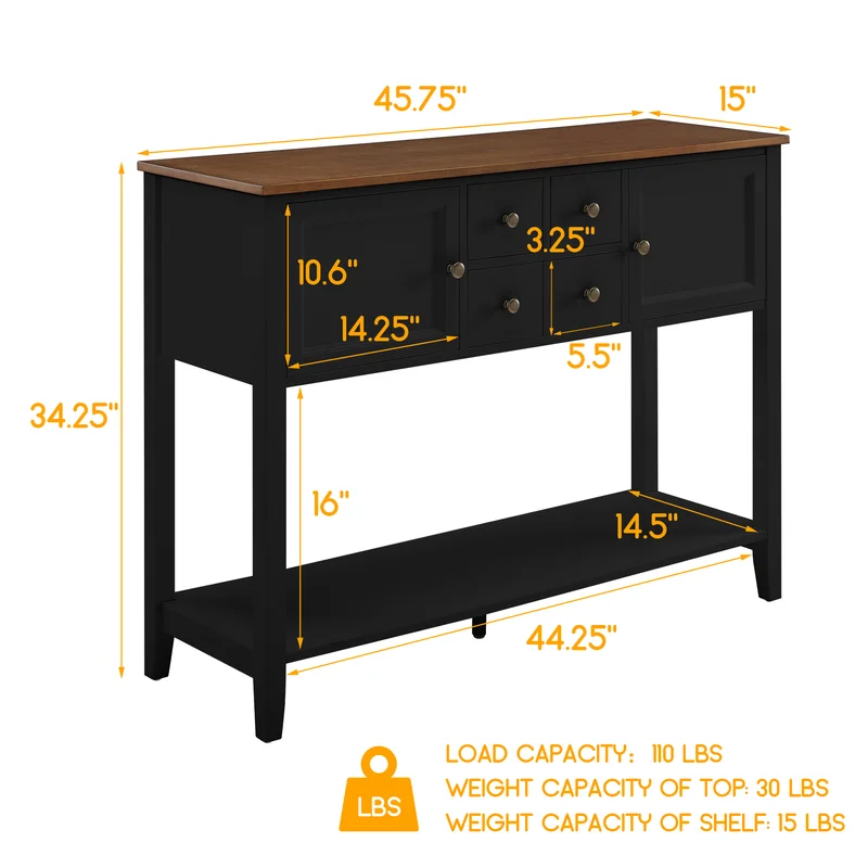 Buffet Console Cabinet Kitchen Sideboard Table with Bottom Shelf and Storage Drawers