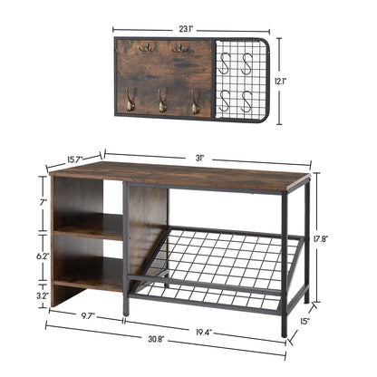 Industrial Hall Tree with Shoe Storage