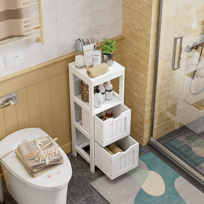 Bathroom Floor Storage Cabinet, Multifunctional Corner Organizer Rack Stand with 2 Drawers