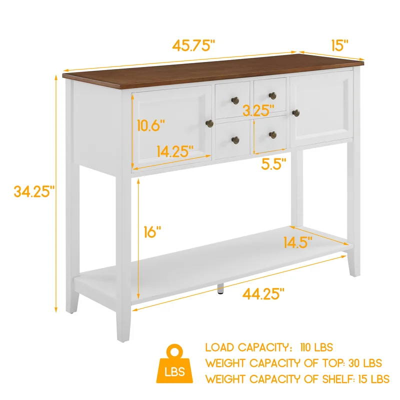 Buffet Console Cabinet Kitchen Sideboard Table with Bottom Shelf and Storage Drawers