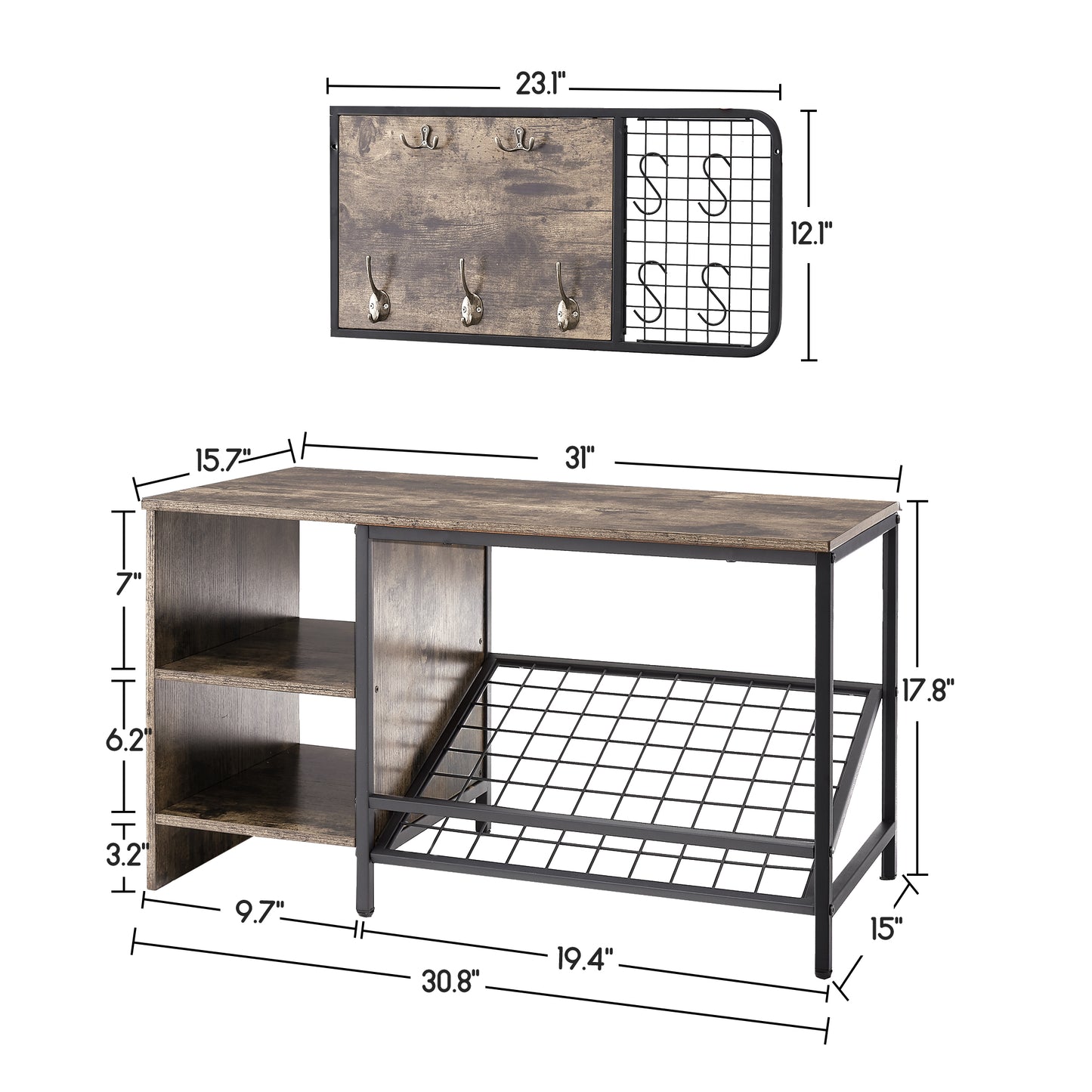 Industrial Hall Tree with Shoe Storage
