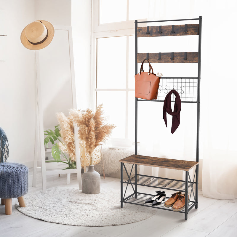 Hall Tree with Shoe Bench and Coat Rack