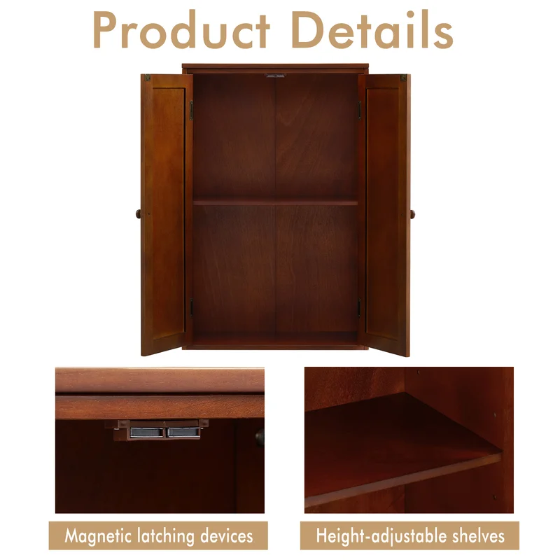 Freestanding Bathroom Wooden Floor Storage Cabinet with Adjustable Shelf and Double Door