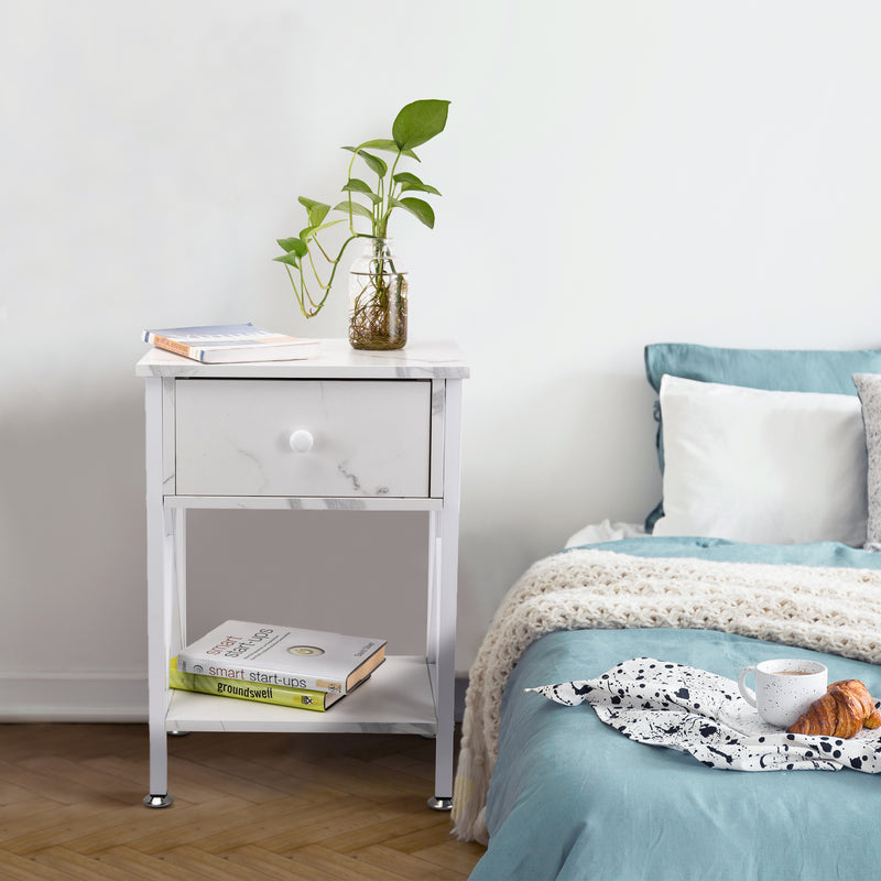 X-Shape Frame Side Table with Shelf, Multi-Function Nightstands with Drawer