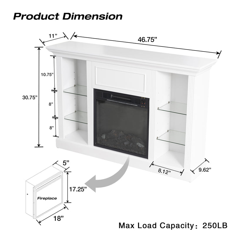 Mid Century Modern Electric Fireplace TV Stand for TVs up to 55", White