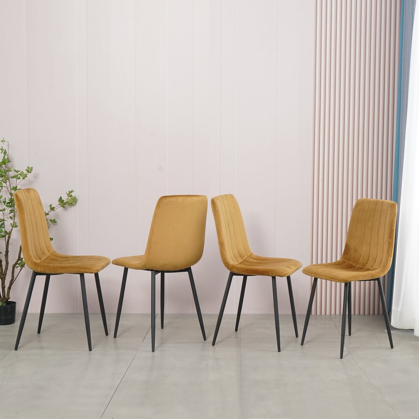 Modern Velvet Dining Kitchen Chair, Upholstered Side Chair with Black Coated Legs, set of 4