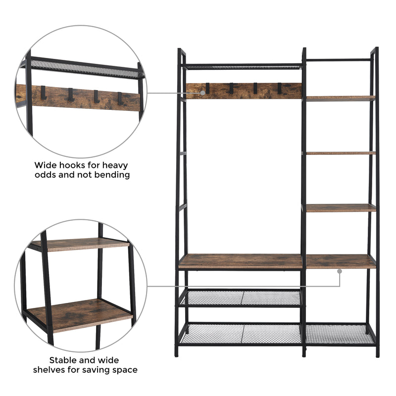 Hall Tree with Shelves and Shoe Bench