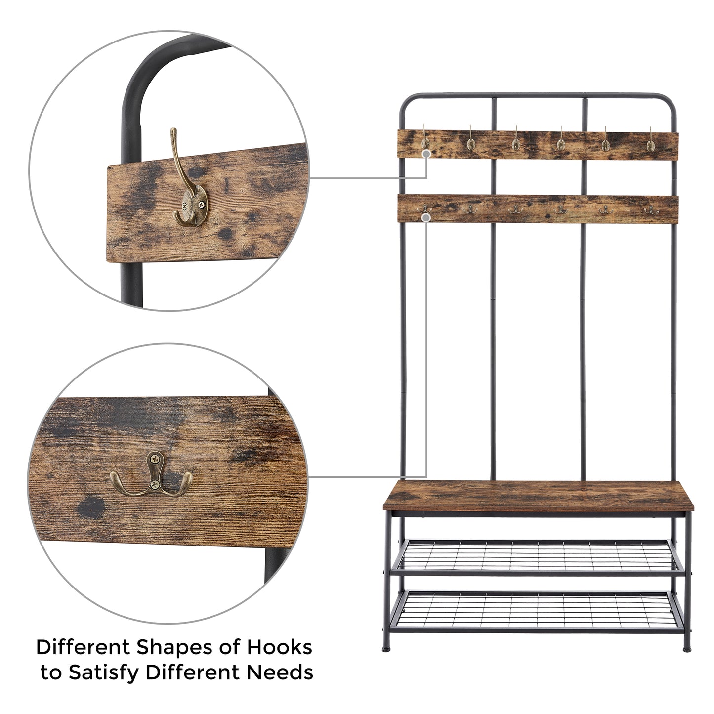 3-in-1 Hall Tree for Entryway with Bench and Shoe Storage