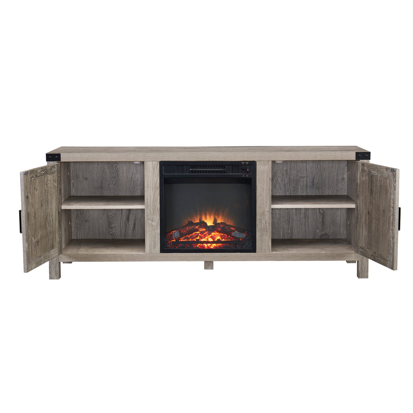 Farmhouse Wood TV Stand for TVs up to 65" with Fireplace Included, Grey Wash